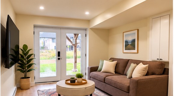 Living area at The Niagara Suite, Thorold vacation rental near Niagara Falls